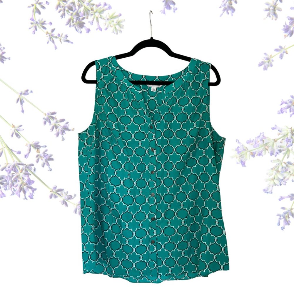 Croft & Barrow Women's Teal Sleeveless Button-up Blouse Size Large